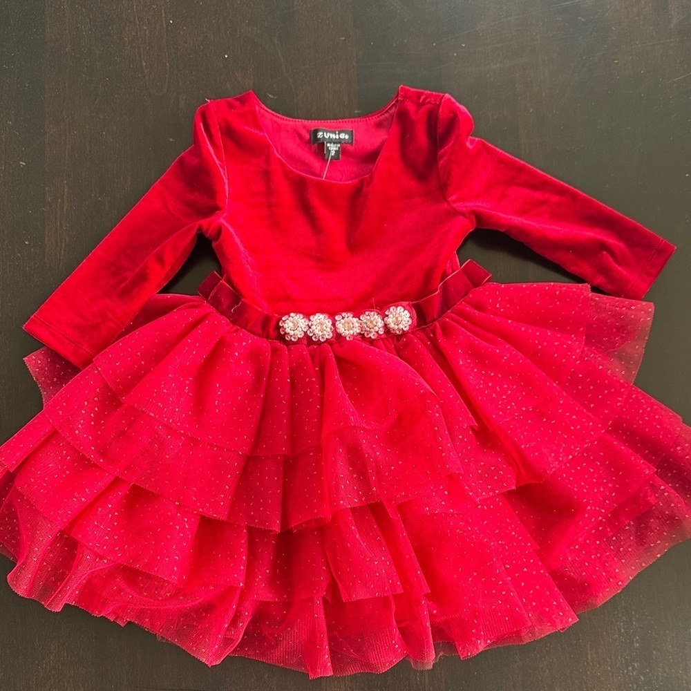 Zunie Red Velvet Sparkle Holiday Dress